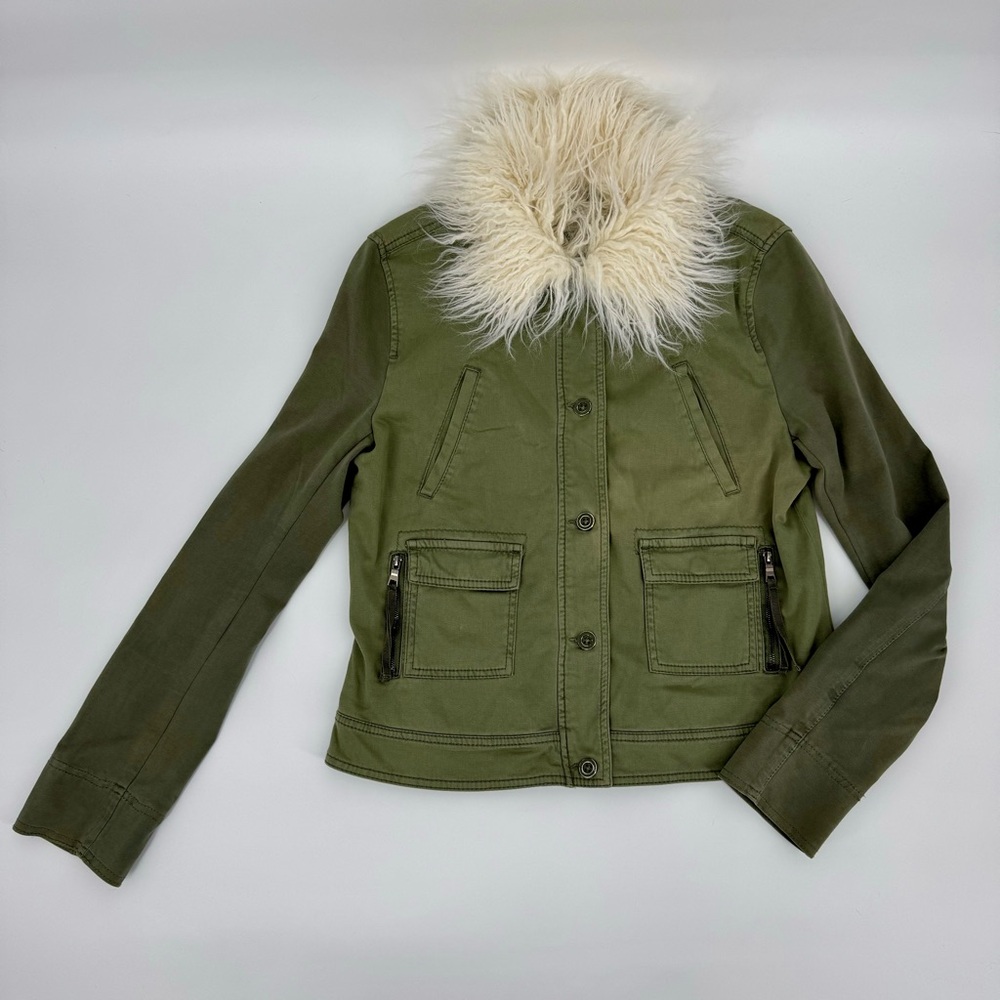 Anthropologie Marrakech Olive Faux Fur Collared Cadet Jacket